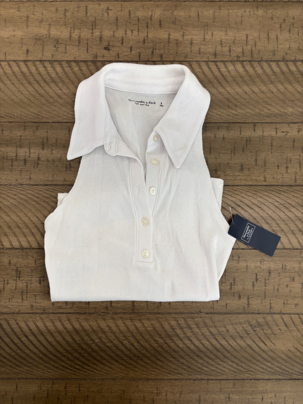 Abercrombie & Fitch White Ribbed Polo Bodysuit Sleeveless